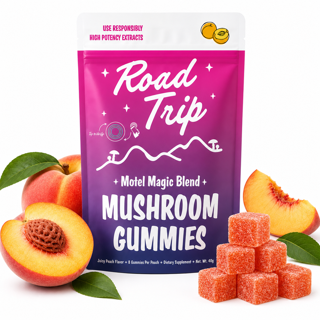 Motel Magic Juicy Peach mushroom gummies lifestyle image
