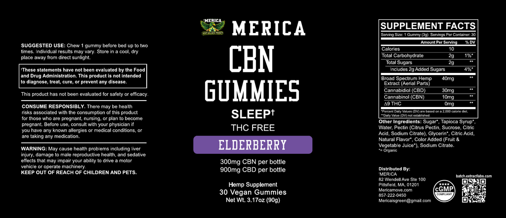 'MERICA Wellness CBN Sleep Gummies — PM Formula, Elderberry