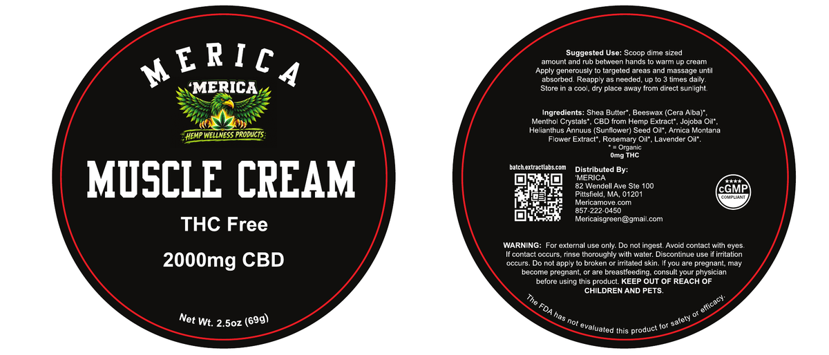 'MERICA Wellness CBD Muscle Cream — THC-Free product label